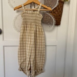 Jamie Kay Beige Gingham Smocked Jumpsuit